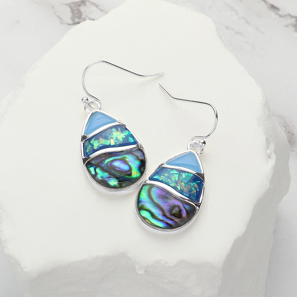 Madeline Love Blue, Silver Abalone Enamel Teardrop Dangle Earrings
