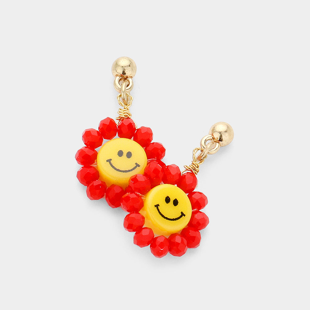 Madeline Love Red Smile Centered Flower Dangle Earrings