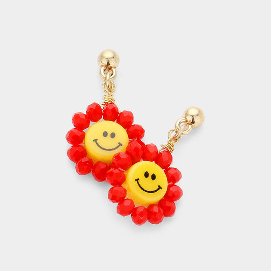 Madeline Love Red Smile Centered Flower Dangle Earrings