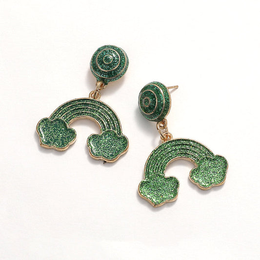 Madeline Love Gold, Green Glittered Enamel St Patricks Rainbow Cloud Dangle Earrings