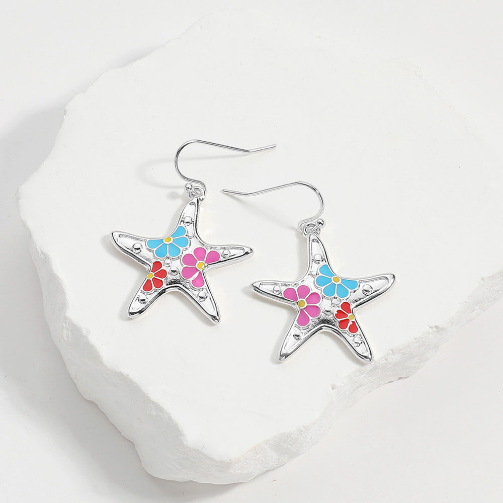 Multi, Silver Enamel Starfish Dangle Earrings