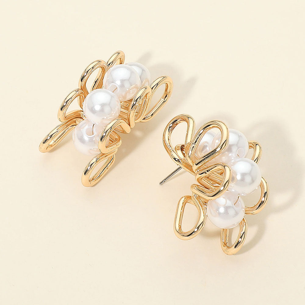 Madeline Love Gold Pearl Metal Wire Hoop Earrings