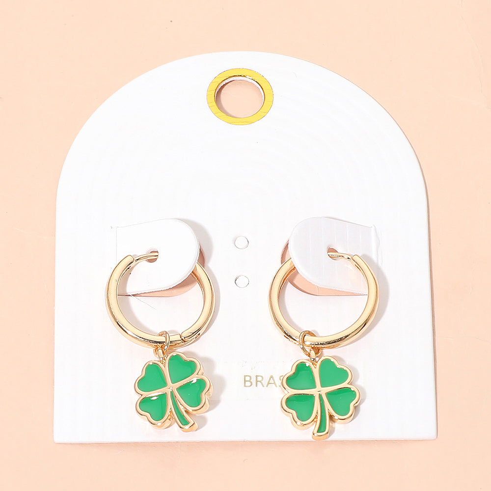 Madeline Love Gold, Green Clover Charm Drop Mini Huggie Hoop Earrings