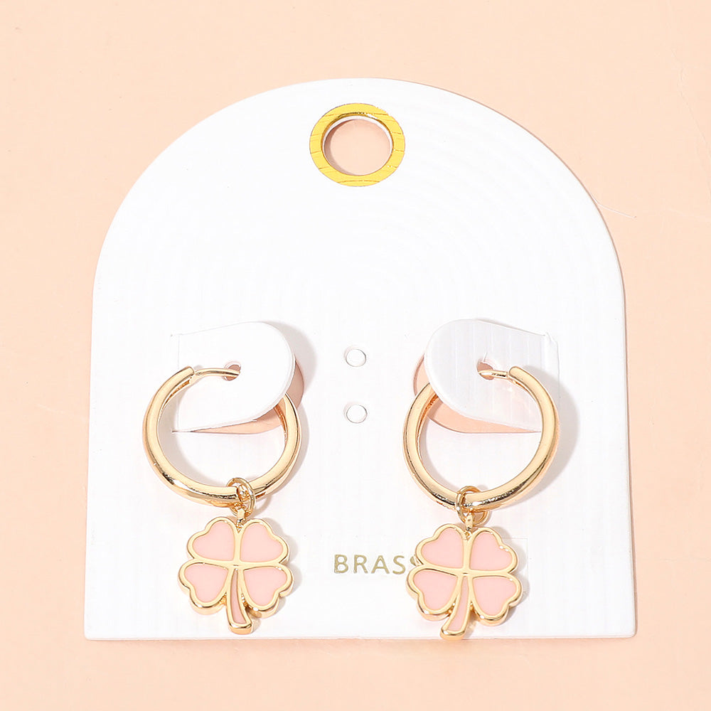 Madeline Love Gold, Pink Clover Charm Drop Mini Huggie Hoop Earrings