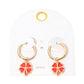 Madeline Love Gold, Red Clover Charm Drop Mini Huggie Hoop Earrings - desc