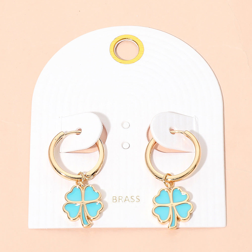 Madeline Love Gold, Turquoise Clover Charm Drop Mini Huggie Hoop Earrings