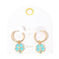 Madeline Love Gold, Turquoise Clover Charm Drop Mini Huggie Hoop Earrings - desc