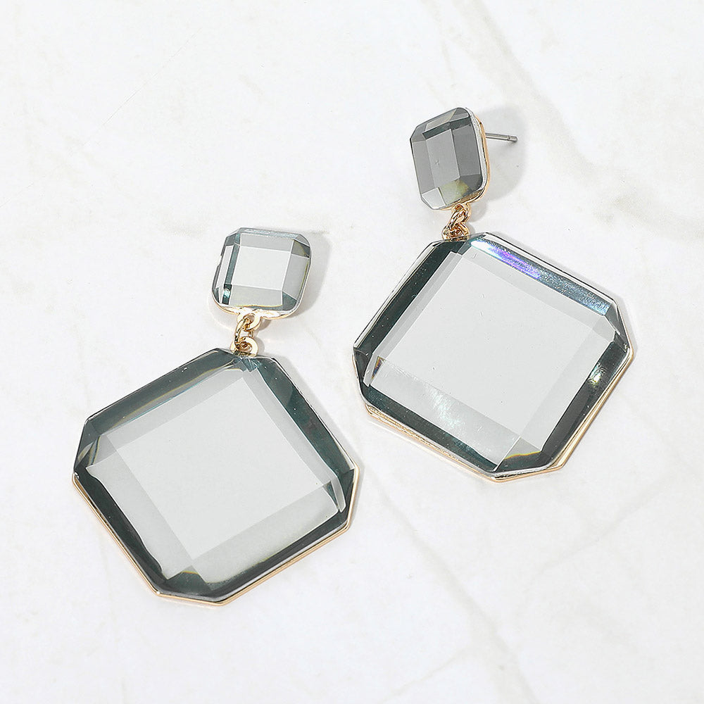 Madeline Love Black Diamond Bold Geometric Faceted Square Drop Dangle Statement Earrings