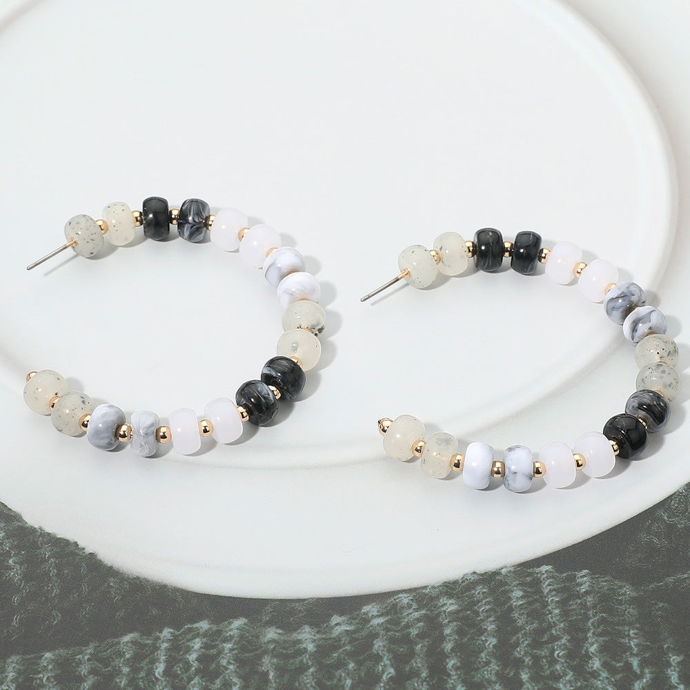 Madeline Love Black, Gold, White Gold Dipped Hypoallergenic Bold Beaded Hoop Earrings