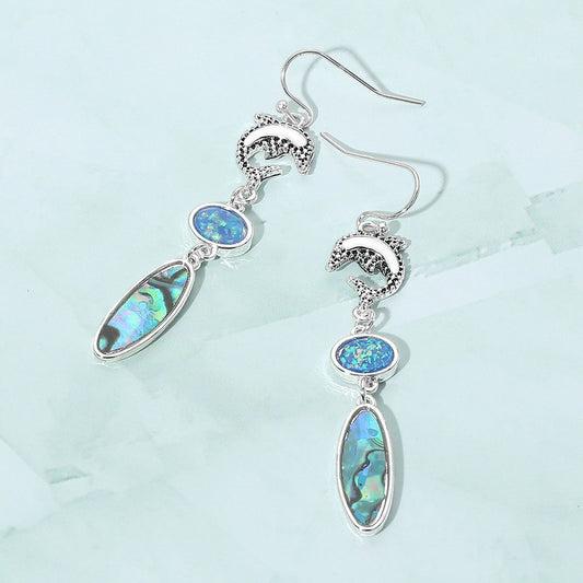 Madeline Love Abalone, Antique Silver, Multi Metal Dolphin Abalone Opal Drop Dangle Earrings