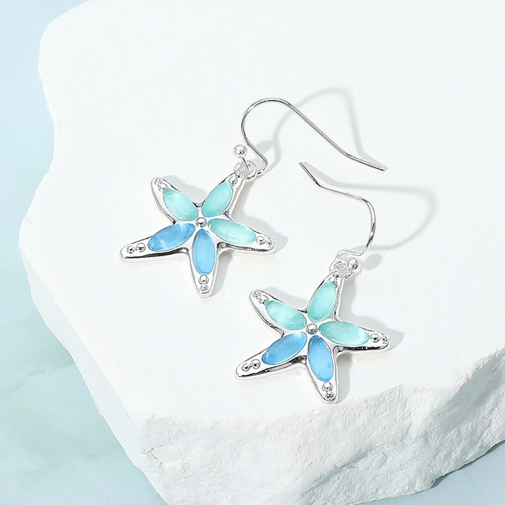 Madeline Love Blue Sea Glass Starfish Dangle Earrings