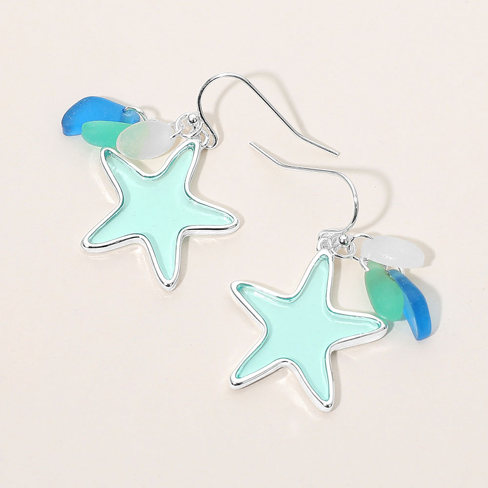 Madeline Love Blue, Silver Sea Glass Starfish Dangle Earrings