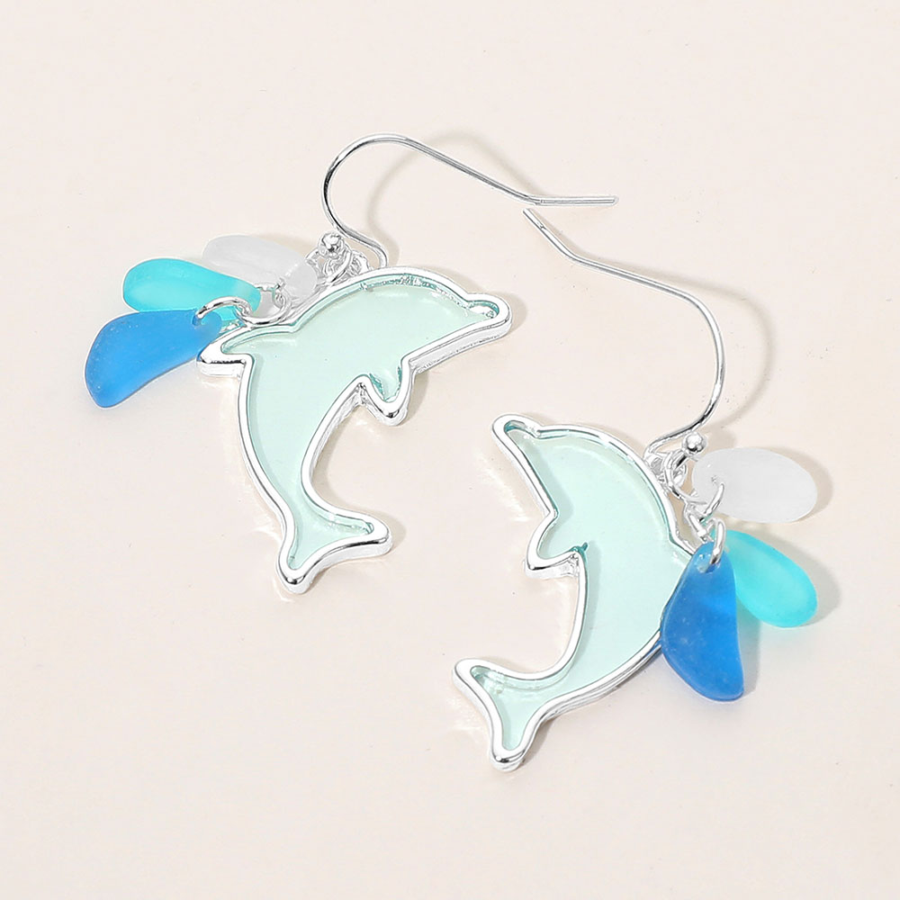 Madeline Love Blue, Silver Sea Glass Dolphin Dangle Earrings