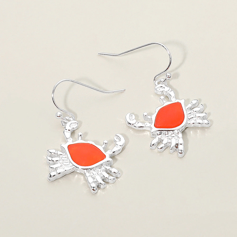 Madeline Love Orange, Silver Sea Glass Crab Charm Drop Dangle Earrings