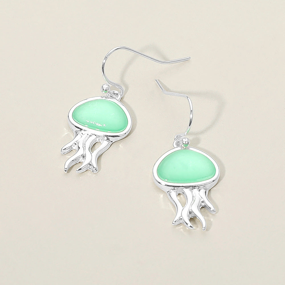 Madeline Love Mint, Silver Sea Glass Jellyfish Charm Drop Dangle Earrings