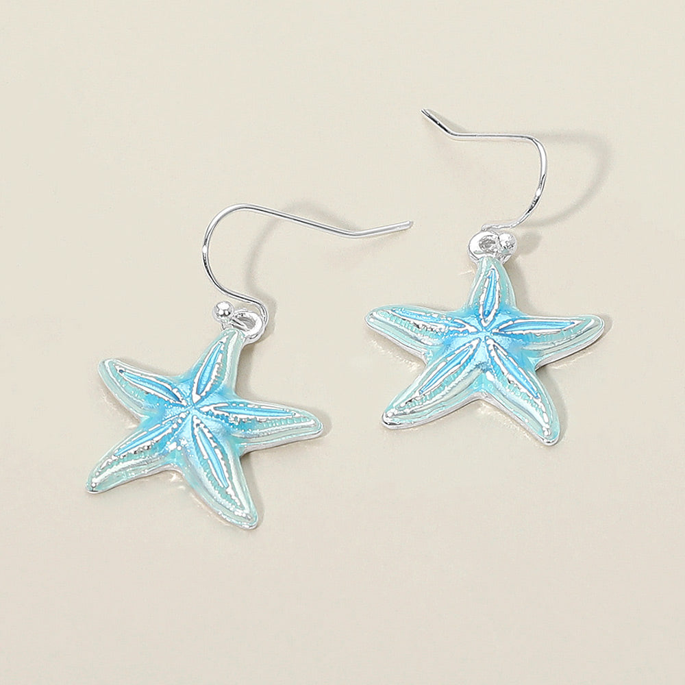 Madeline Love Blue, Silver Starfish Charm Drop Dangle Earrings