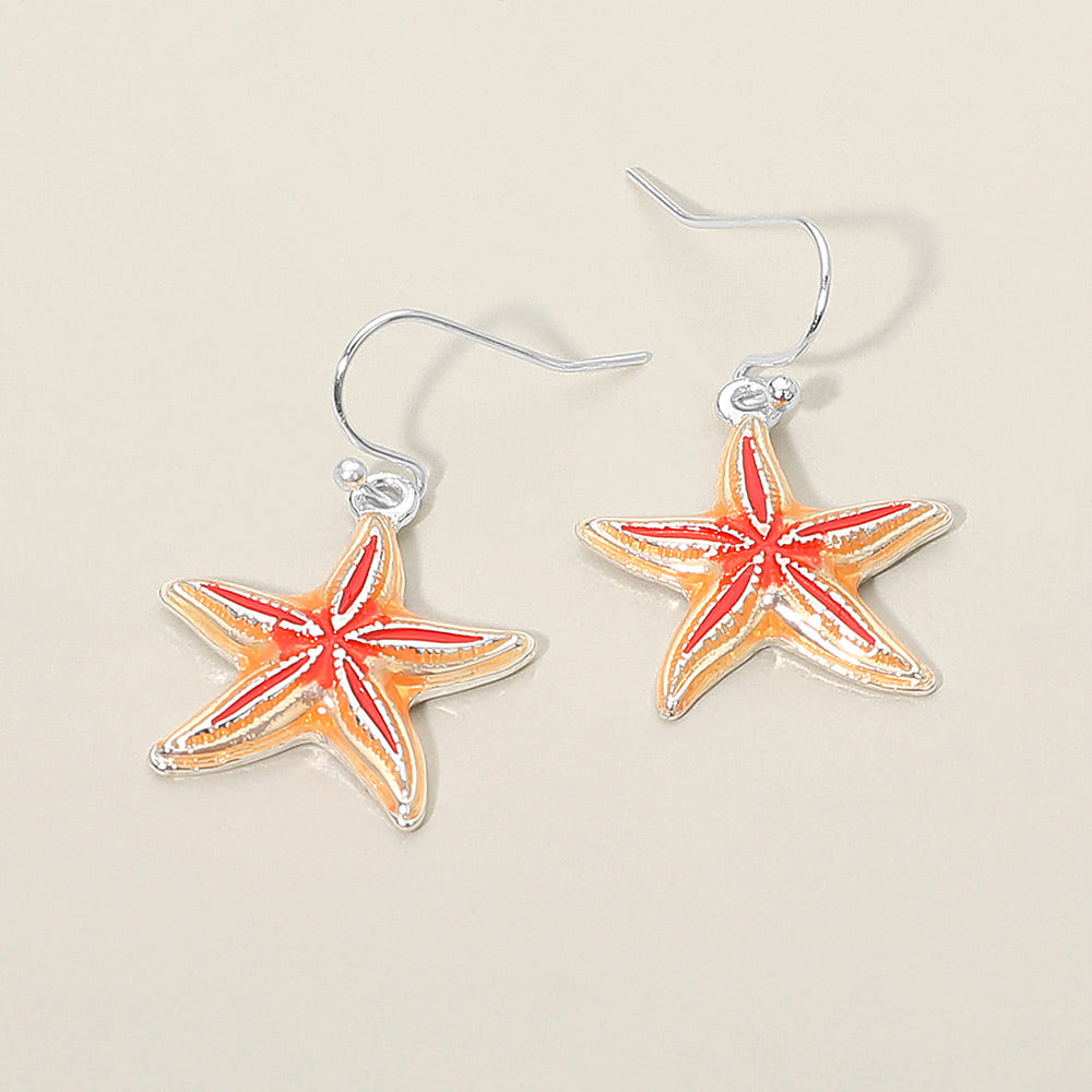 Madeline Love Red, Silver Starfish Charm Drop Dangle Earrings