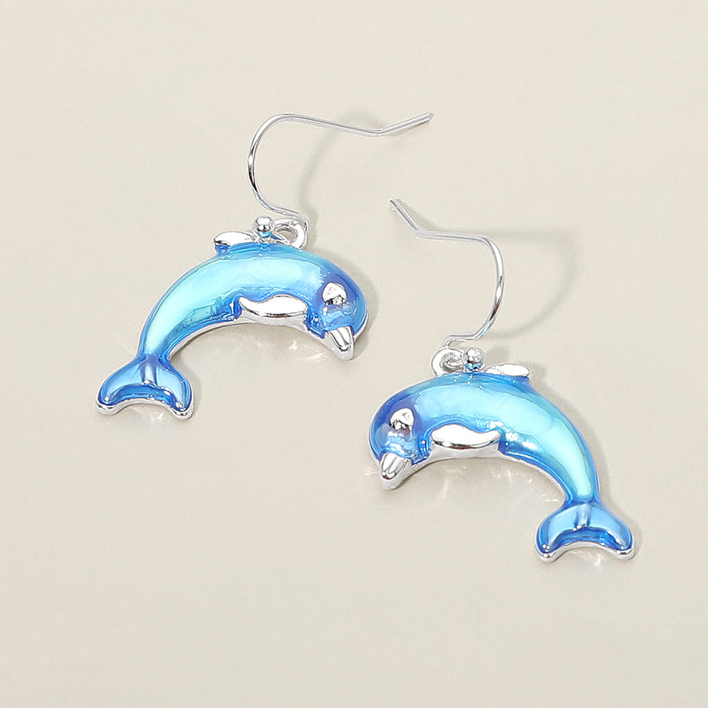 Madeline Love Blue, Silver Dolphin Charm Drop Dangle Earrings
