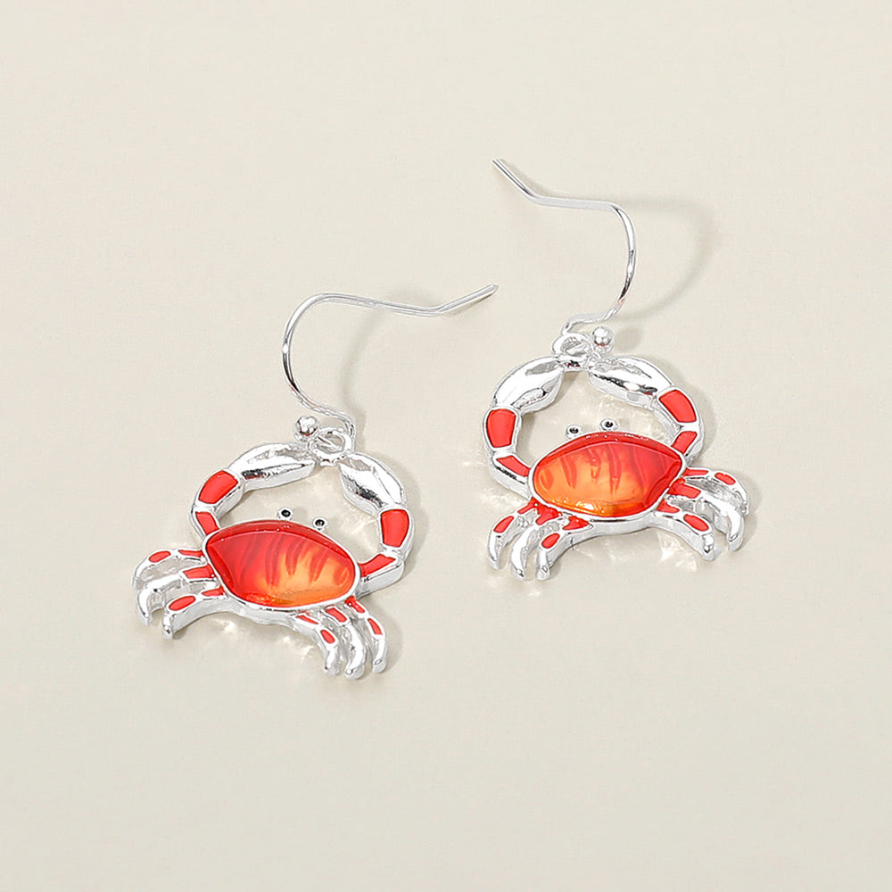 Madeline Love Red, Silver Crab Charm Drop Dangle Earrings
