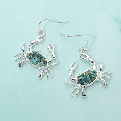 Madeline Love Silver, Turquoise Crushed Pebble Crab Dangle Earrings