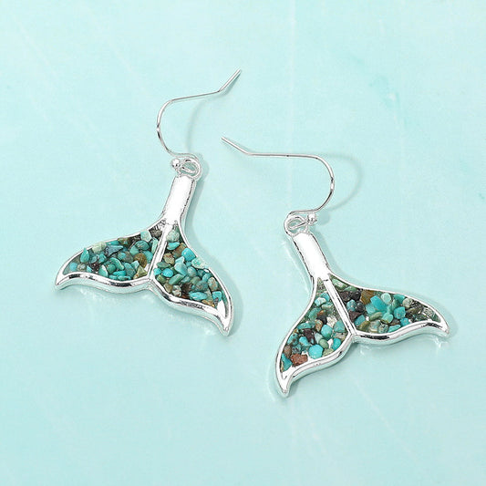 Madeline Love Silver, Turquoise Crushed Pebble Whale Tail Dangle Earrings