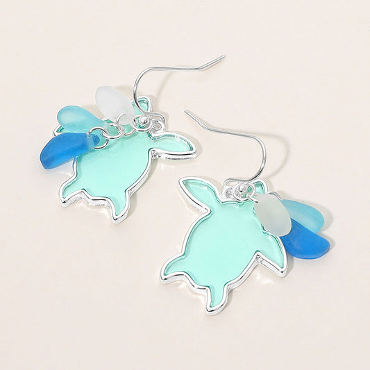 Madeline Love Blue, Silver Sea Glass Sea Turtle Dangle Earrings
