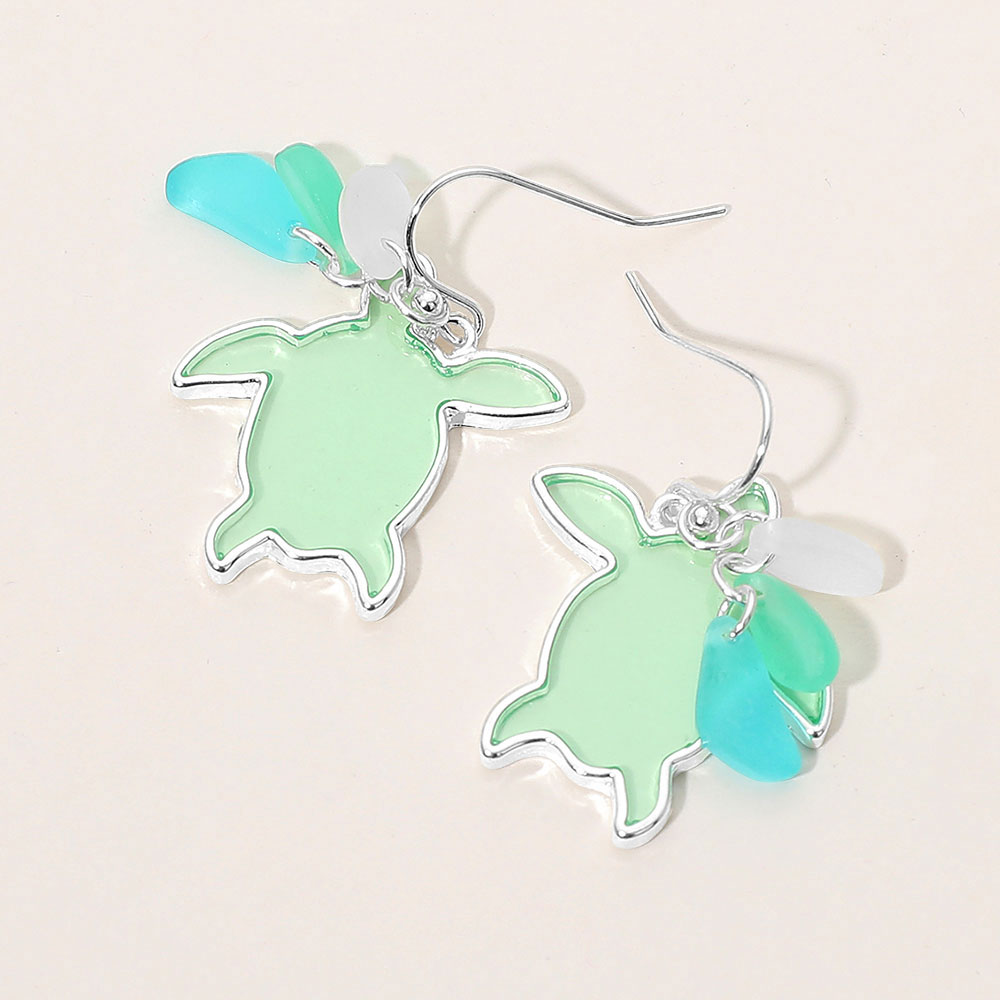 Madeline Love Green, Silver Sea Glass Sea Turtle Dangle Earrings
