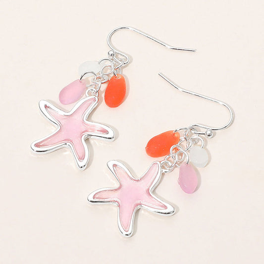 Madeline Love Pink, Silver Sea Glass Starfish Drop Dangle Earrings