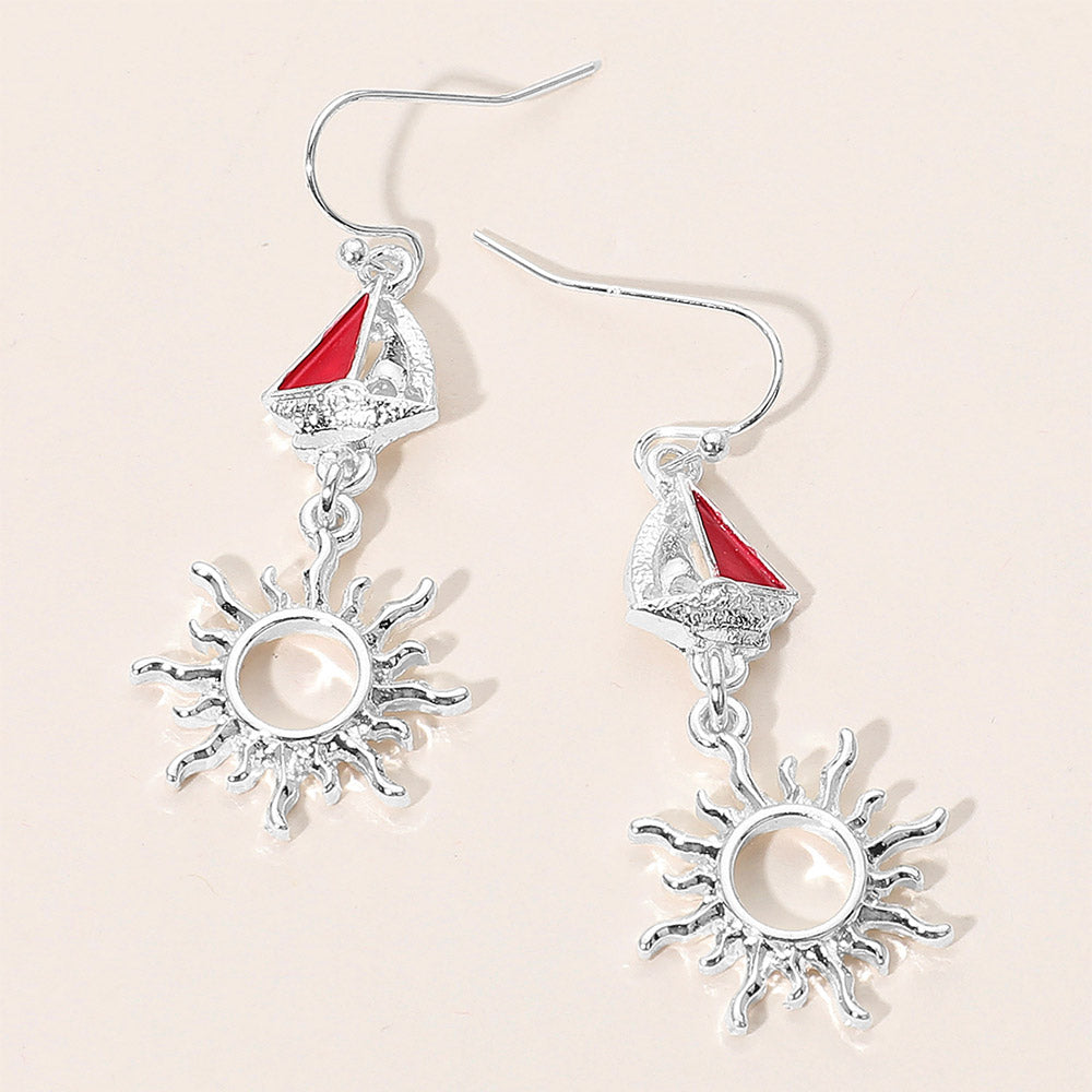 Madeline Love Multi, Silver Nautical Sailboat Sun Link Drop Dangle Earrings