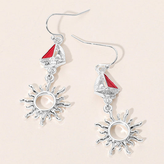 Madeline Love Multi, Silver Nautical Sailboat Sun Link Drop Dangle Earrings
