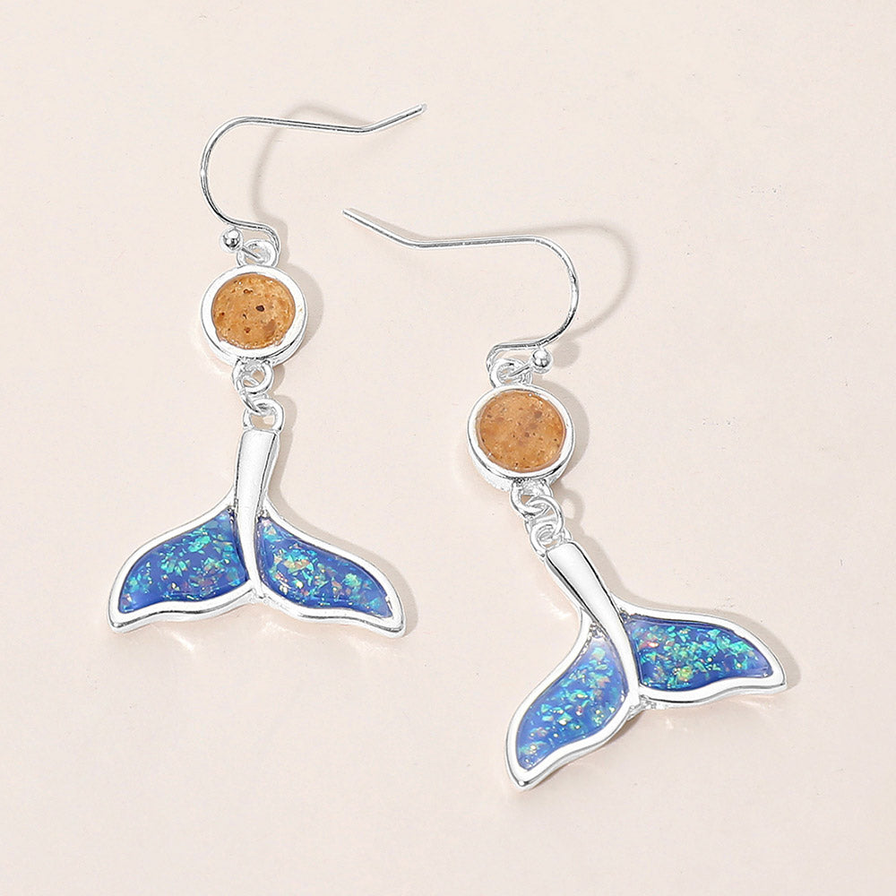 Madeline Love Blue, Silver Round Whale Tale Charm Link Drop Dangle Earrings