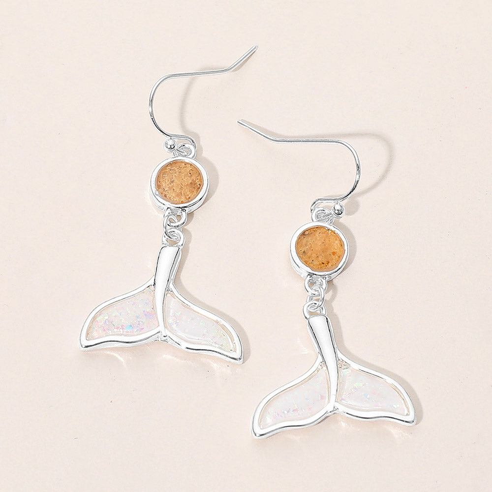 Madeline Love Silver, White Round Whale Tale Charm Link Drop Dangle Earrings