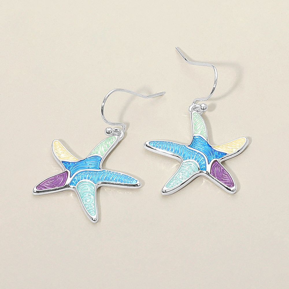 Madeline Love Multi, Silver Starfish Charm Drop Earrings