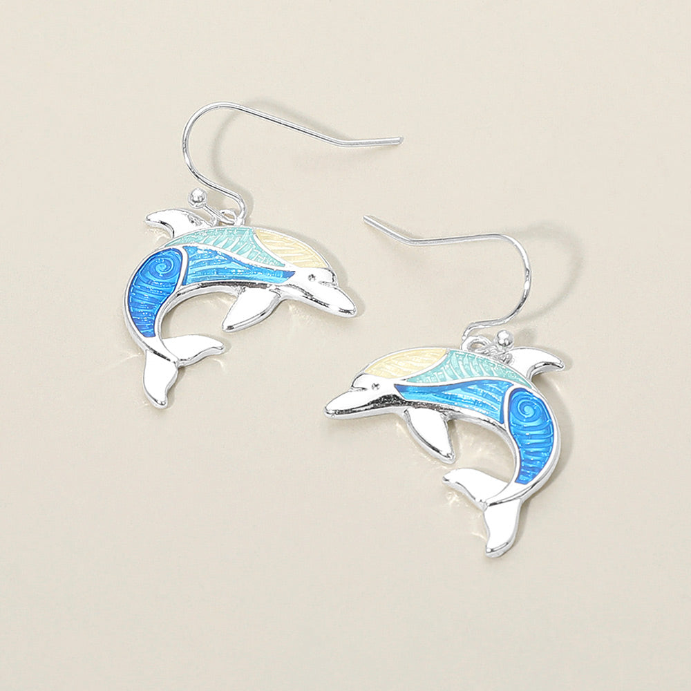 Madeline Love Multi, Silver Dolphin Charm Drop Earrings