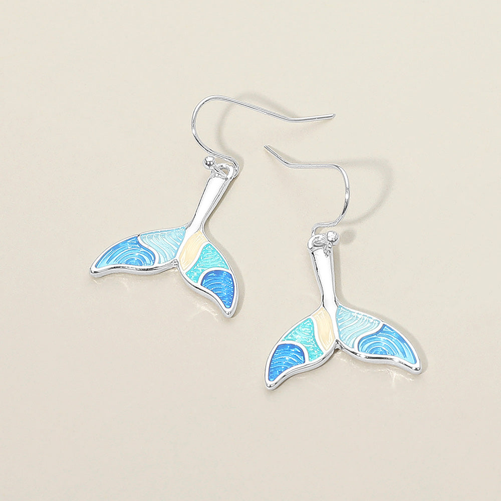Madeline Love Multi, Silver Mermaid Tail Charm Drop Earrings