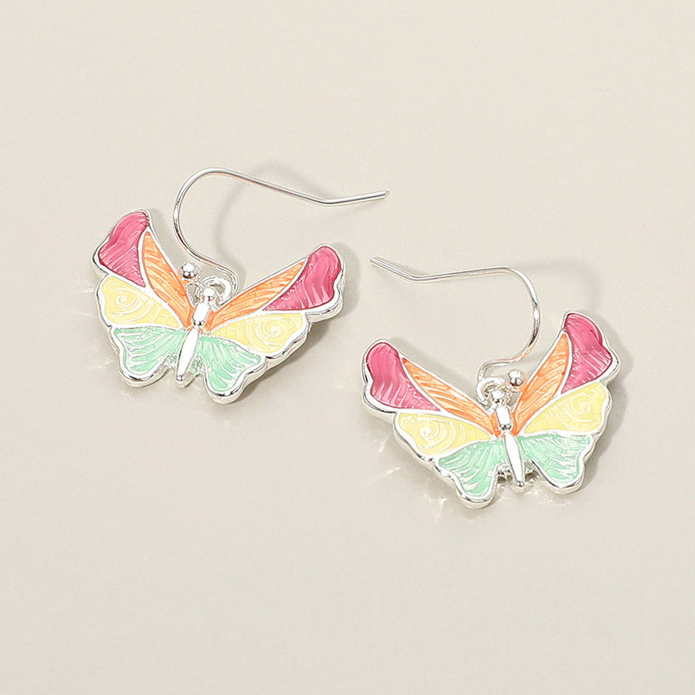 Madeline Love Multi, Silver Butterfly Charm Drop Dangle Earrings