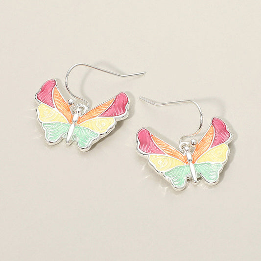 Madeline Love Multi, Silver Butterfly Charm Drop Dangle Earrings
