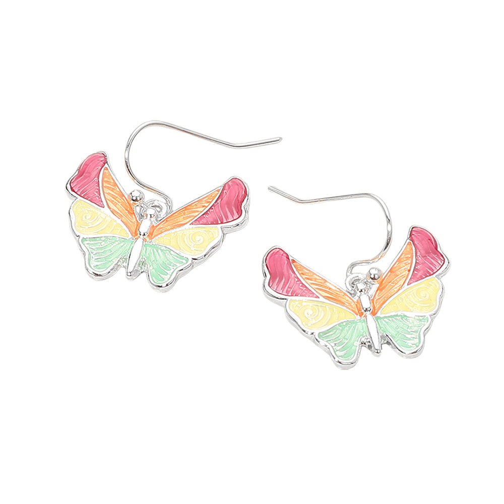 Madeline Love Multi, Silver Butterfly Charm Drop Dangle Earrings - desc