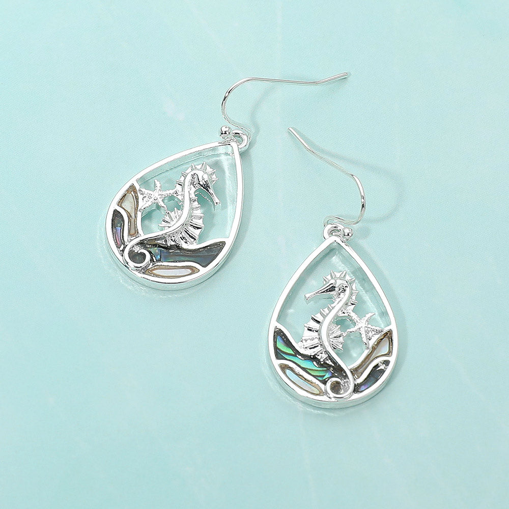 Madeline Love Multi, Silver Abalone Seahorse Starfish Wave Teardrop Dangle Earrings