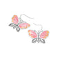 Madeline Love Antique Silver, Pink Butterfly Charm Drop Dangle Earrings - desc