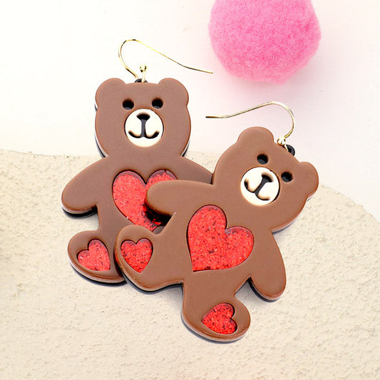 Madeline Love Brown Glittered Resin Bear Dangle Earrings
