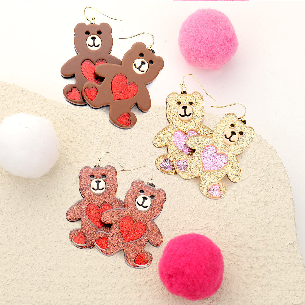 Brown-Glittered Resin Bear Dangle Earrings, put on a pop of color to complete your ensemble. Beautifully crafted design adds a gorgeous glow to any outfit Perfect for adding just the right amount of shimmer & shine . Perfect Birthday Gift, Anniversary Gift, Mother's Day Gift, Graduation Gift.