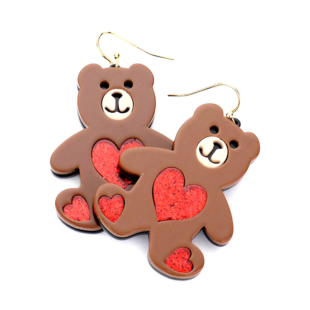 Brown-Glittered Resin Bear Dangle Earrings, put on a pop of color to complete your ensemble. Beautifully crafted design adds a gorgeous glow to any outfit Perfect for adding just the right amount of shimmer & shine . Perfect Birthday Gift, Anniversary Gift, Mother's Day Gift, Graduation Gift.