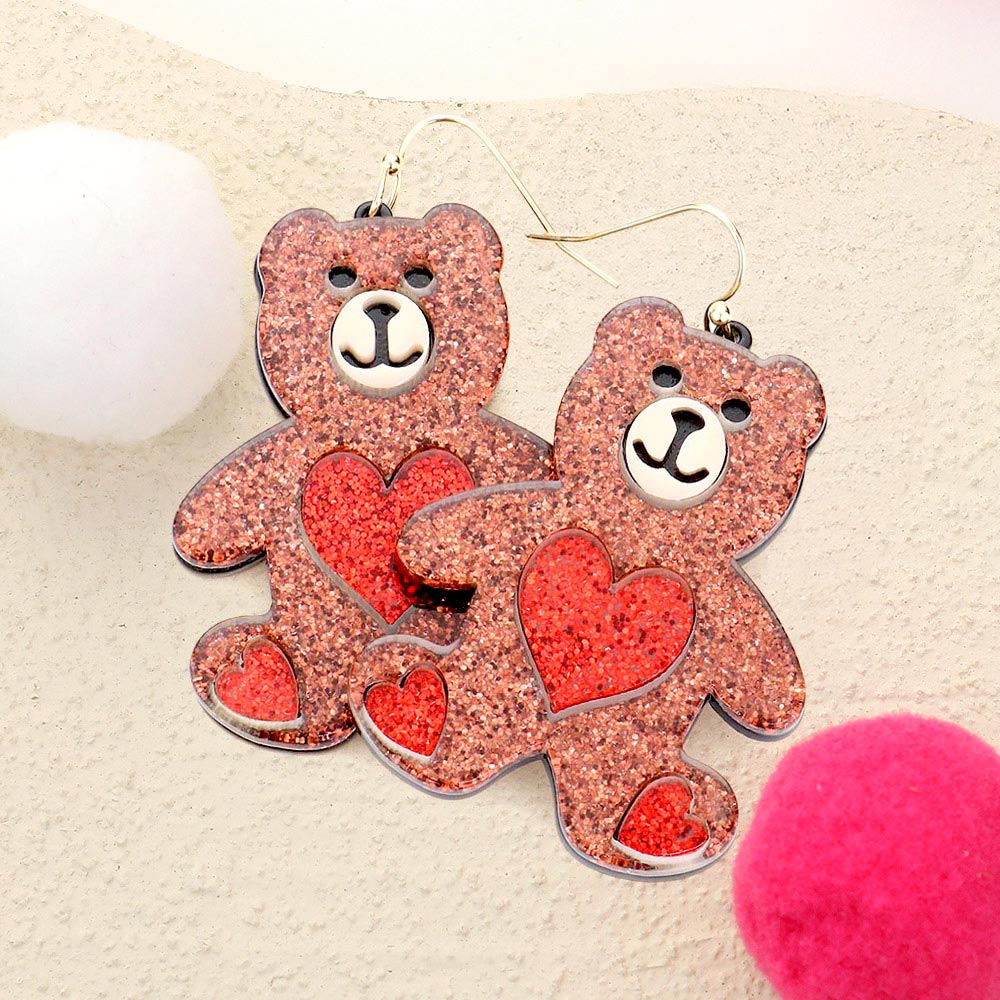 Light-Brown-Glittered Resin Bear Dangle Earrings, put on a pop of color to complete your ensemble. Beautifully crafted design adds a gorgeous glow to any outfit Perfect for adding just the right amount of shimmer & shine . Perfect Birthday Gift, Anniversary Gift, Mother's Day Gift, Graduation Gift.