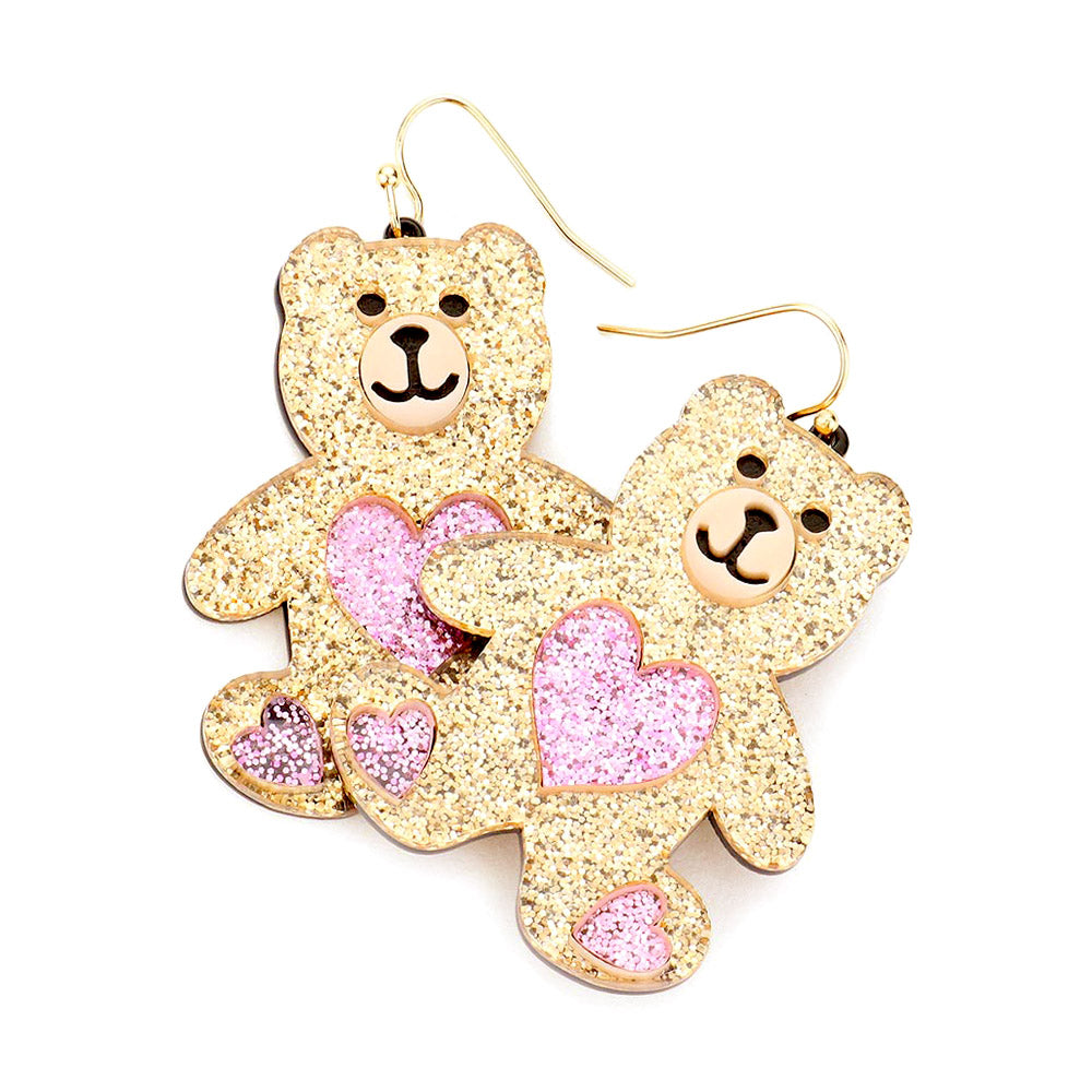 Gold-Glittered Resin Bear Dangle Earrings, put on a pop of color to complete your ensemble. Beautifully crafted design adds a gorgeous glow to any outfit Perfect for adding just the right amount of shimmer & shine . Perfect Birthday Gift, Anniversary Gift, Mother's Day Gift, Graduation Gift.