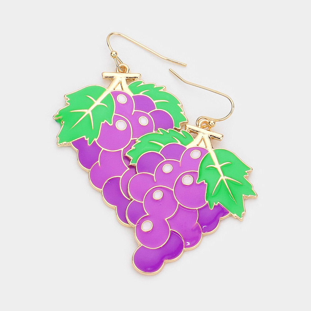 Madeline Love Purple Enamel Metal Grape Dangle Earrings