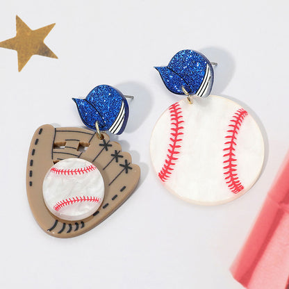 Madeline Love Brown Resin Mismatch Baseball Glove Ball Dangle Earrings