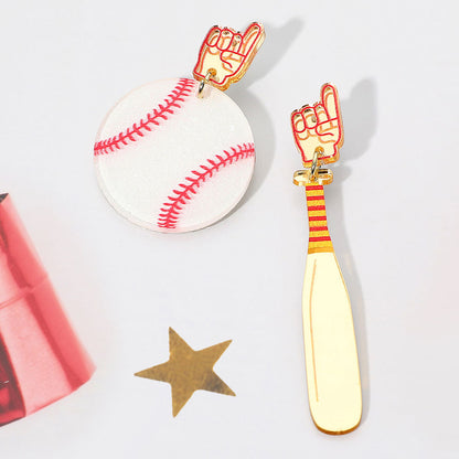 Madeline Love White Resin Mismatch Baseball Bat Ball Dangle Earrings