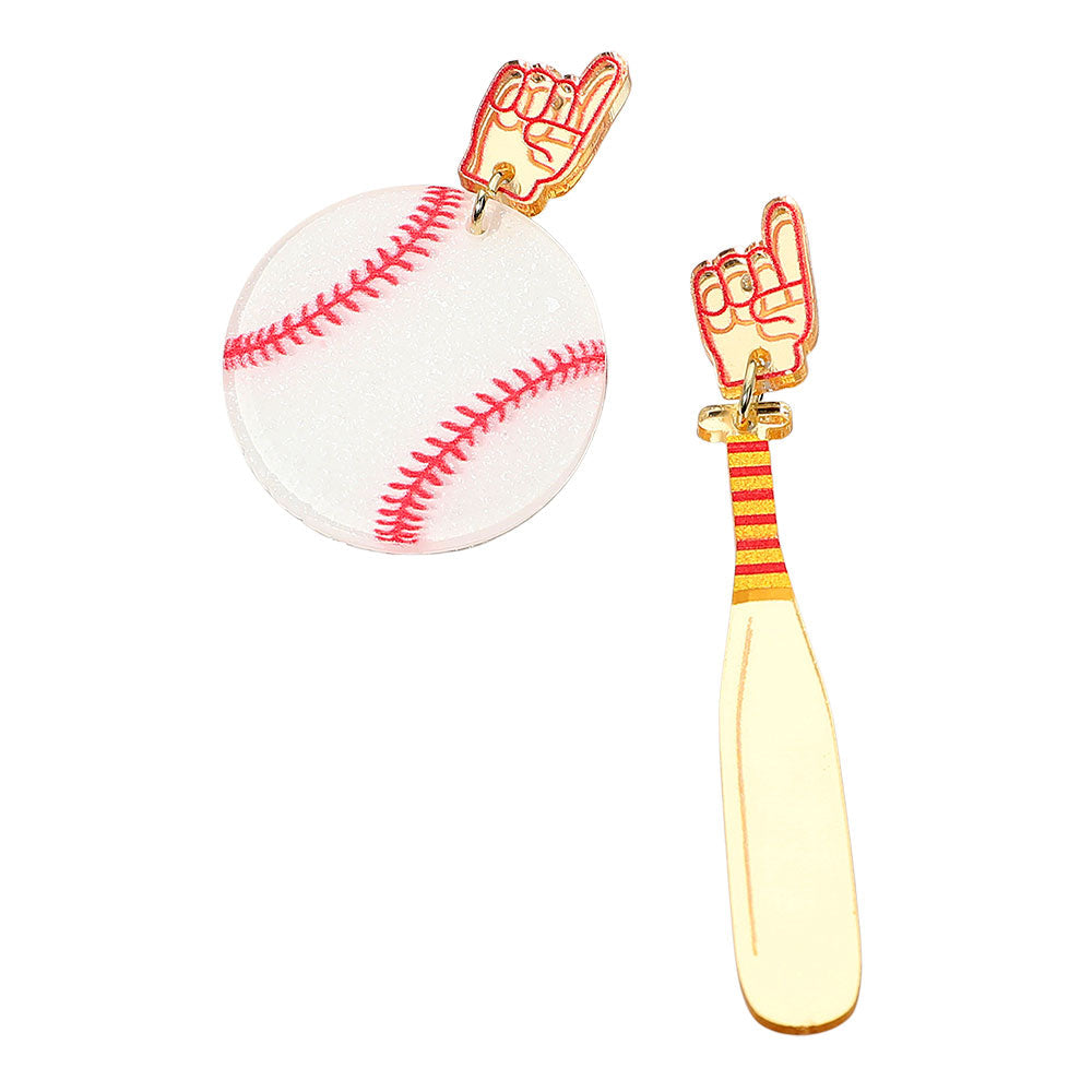 Madeline Love White Resin Mismatch Baseball Bat Ball Dangle Earrings - desc