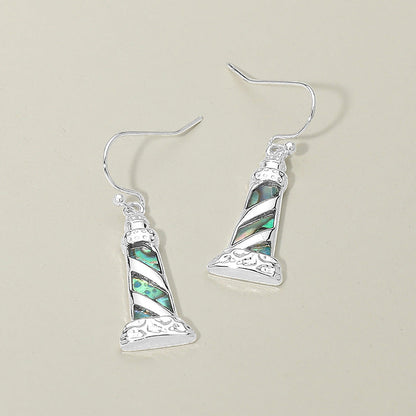 Madeline Love Abalone, Silver Abalone Lighthouse Charm Drop Earrings